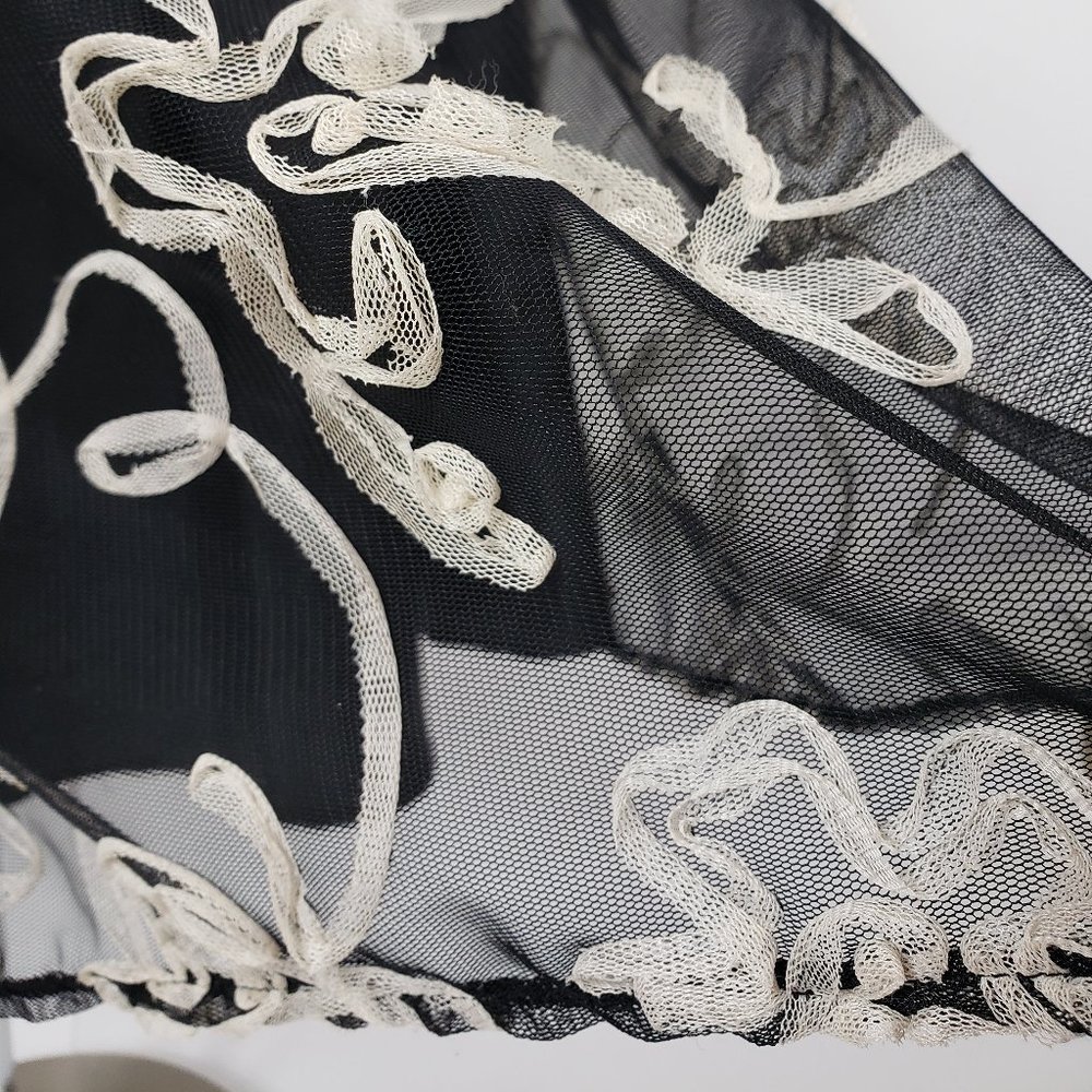 Roberta Black & Cream Floral Embroidered Boho Spaghetti Strap Mini Dress - Picture 7 of 13